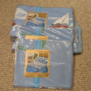 Vintage Lady Pepperell Water Sport Bed Sheets Pillowcase Twin Blue Ocean Dive